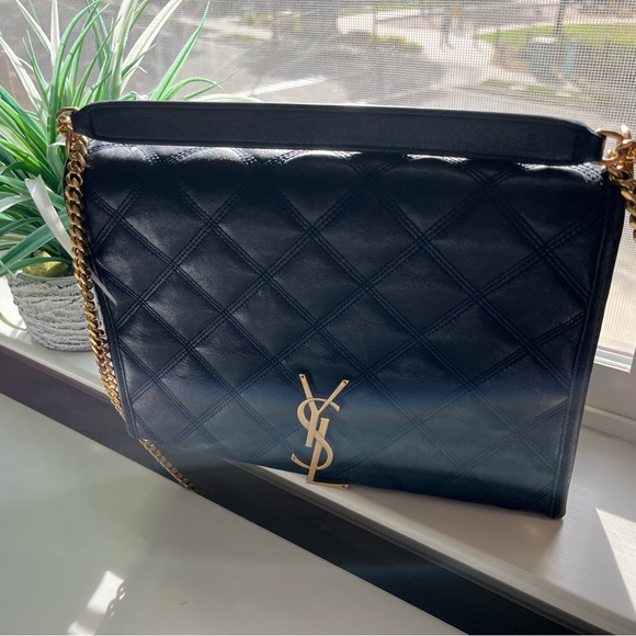 Saint Laurent Handbags - Saint Laurent  Quilted Leather Shoulder Bag in Navy with Gold YSL Logo